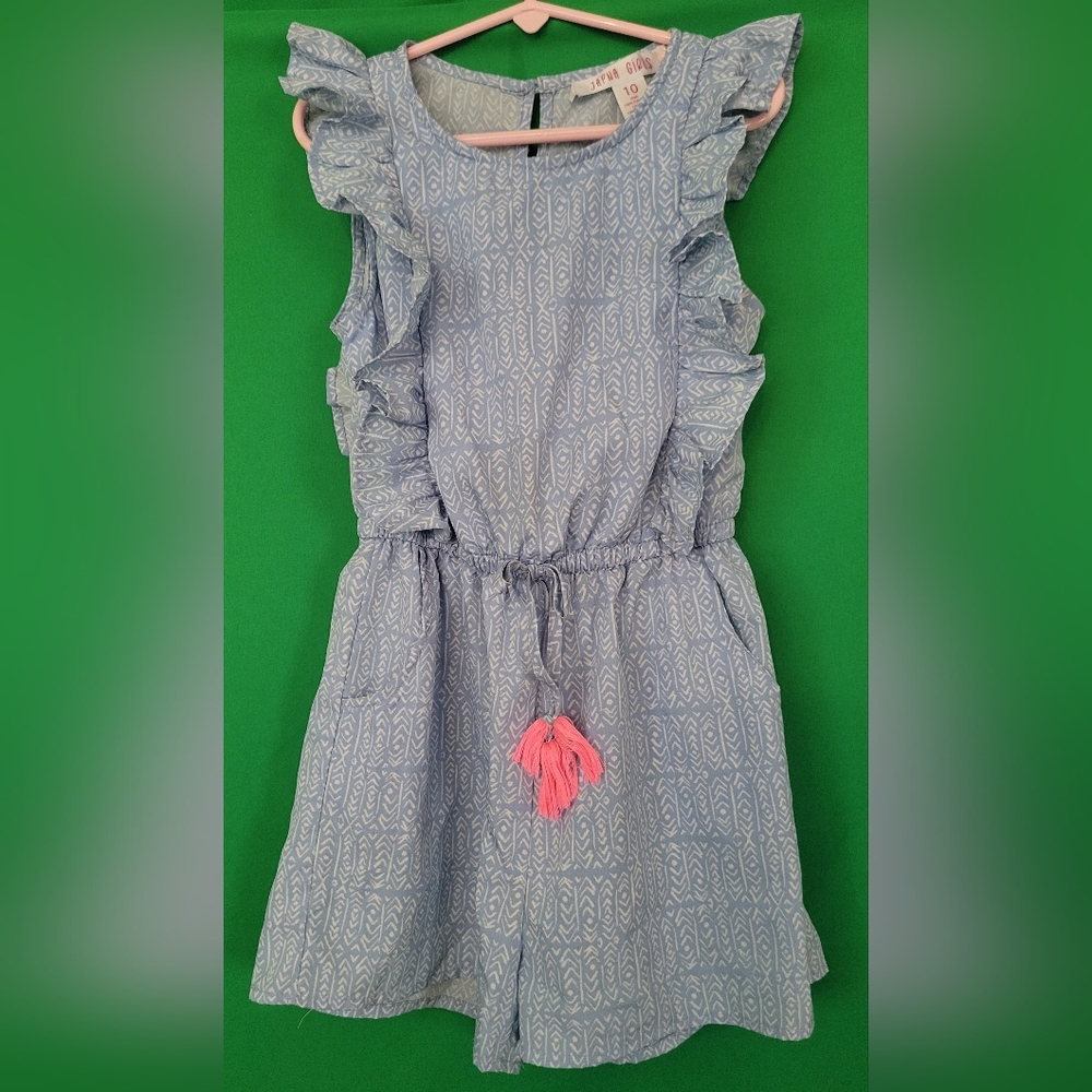 Blue Ruffle Japna Girls Size 10 Romper Summer 1 Piece Sleeveless Shorts